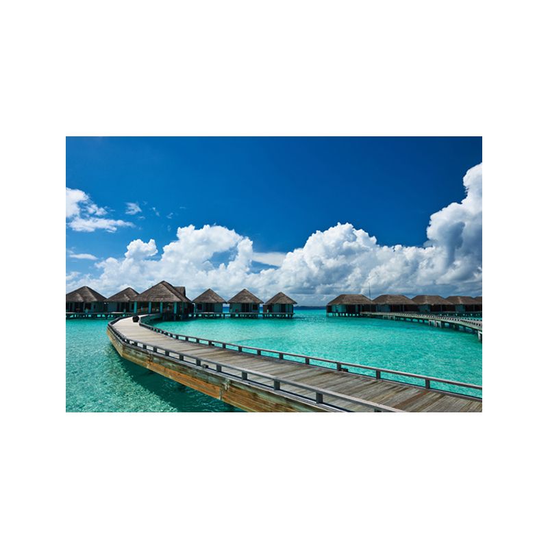Pastel Color Modern Wall Art Wooden Bridge in Sea Scenery Canvas Print for Home
