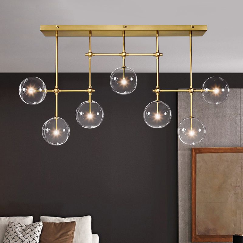 Black/Gold Sphere Island Lighting Nordic Clear Glass 7 Bulbs Hanging Lamp Kit for Living Room