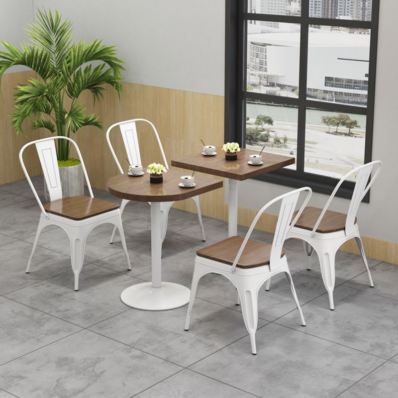 Mesa de comedor marrón de madera maciza, mesa de cocina industrial con base de pedestal de metal