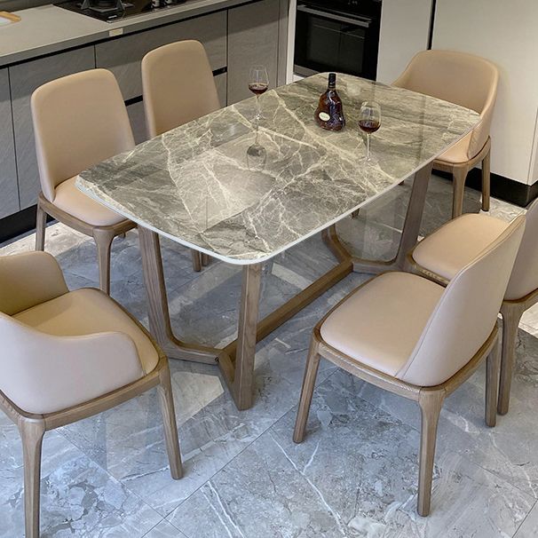 Piedina sinterizada Mesa de comedor rectangular moderno Tapa de piedra gris con base de caballete