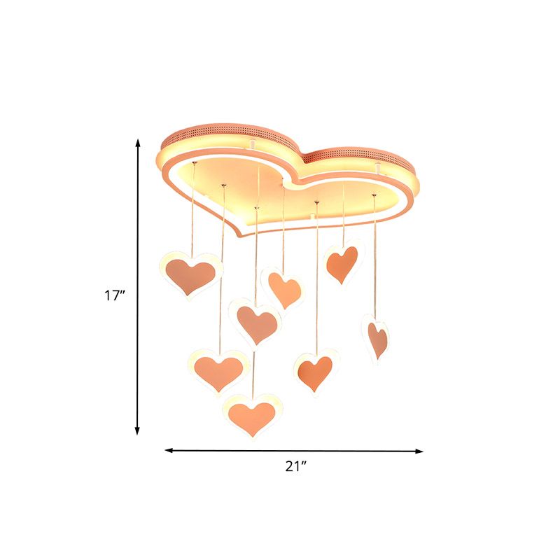 Wasserfall Loving Heart Eisen Deckenleuchte Macaron Pink 21"/25" breite LED-Unterputzbeleuchtung für Schlafzimmer