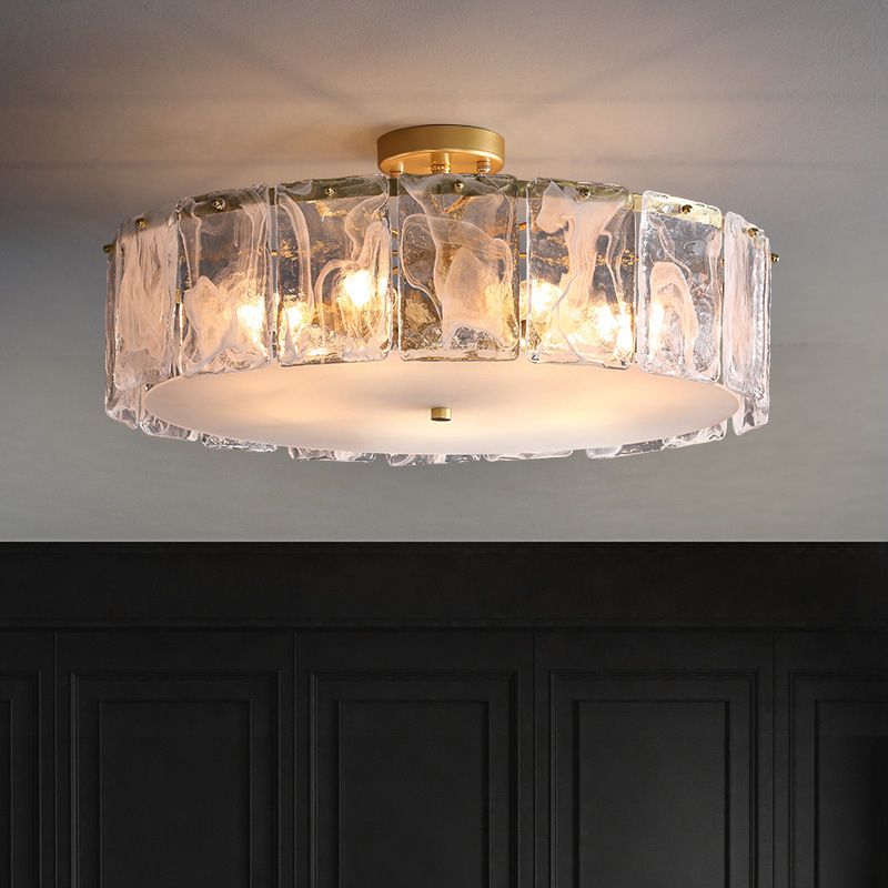 Contemporary Ceiling Lamp Simple Flush Mount Light Fixture with Glass Shade for Bedroom