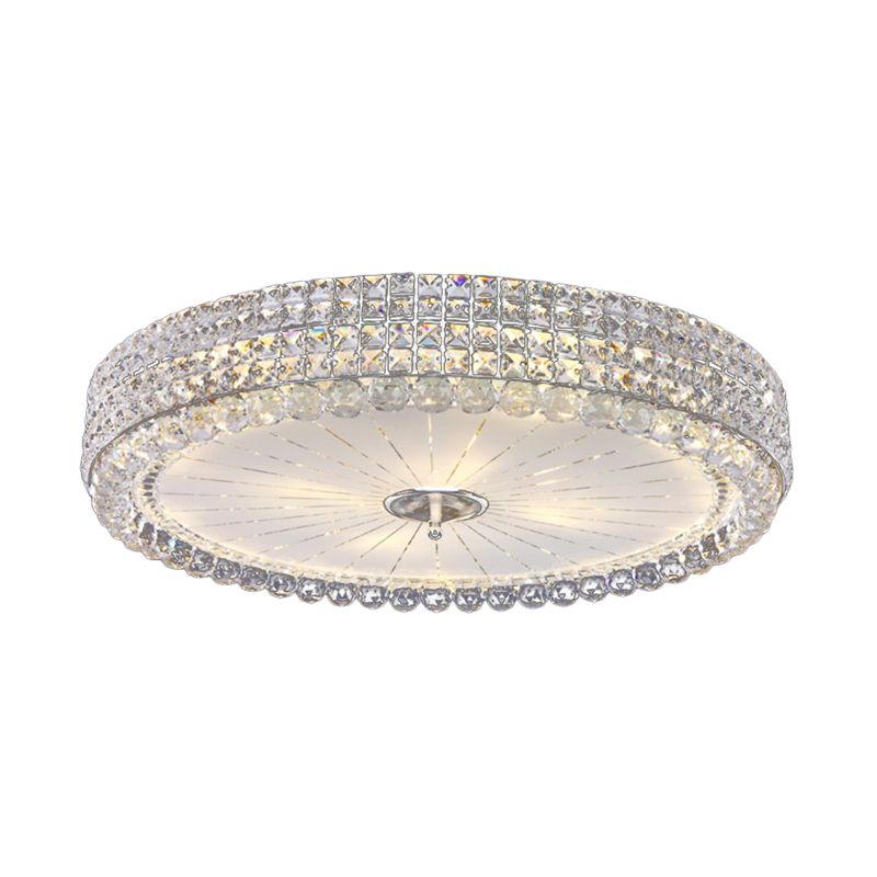 16"/19.5" W Drum Flush Mount Lamp Contemporary Clear Crystal Multi-Head Flush Mount Ceiling Light in Chrome
