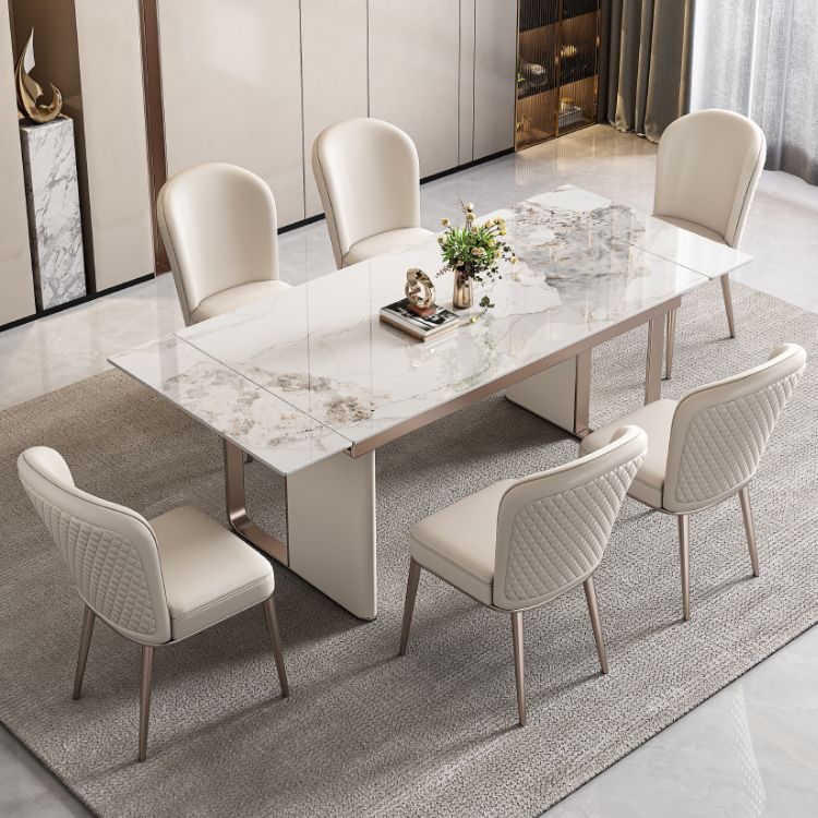 Mesa de comedor de piedra sinterizada de lujo Mesa rectángulo extensible con base de pedestal doble