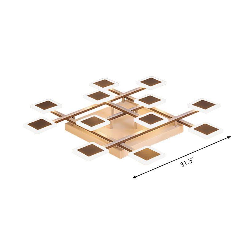 Square Semi-Flush Mount Simple Acrylic 31.5"/35.5" Wide 9/12 Heads Brown Ceiling Light Fixture in Warm/White Light