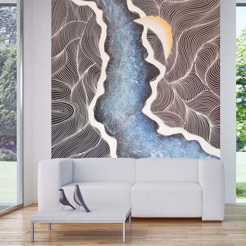 Artistic Flow Painting Murals for Living Room Personalized Wall Covering in Brown
