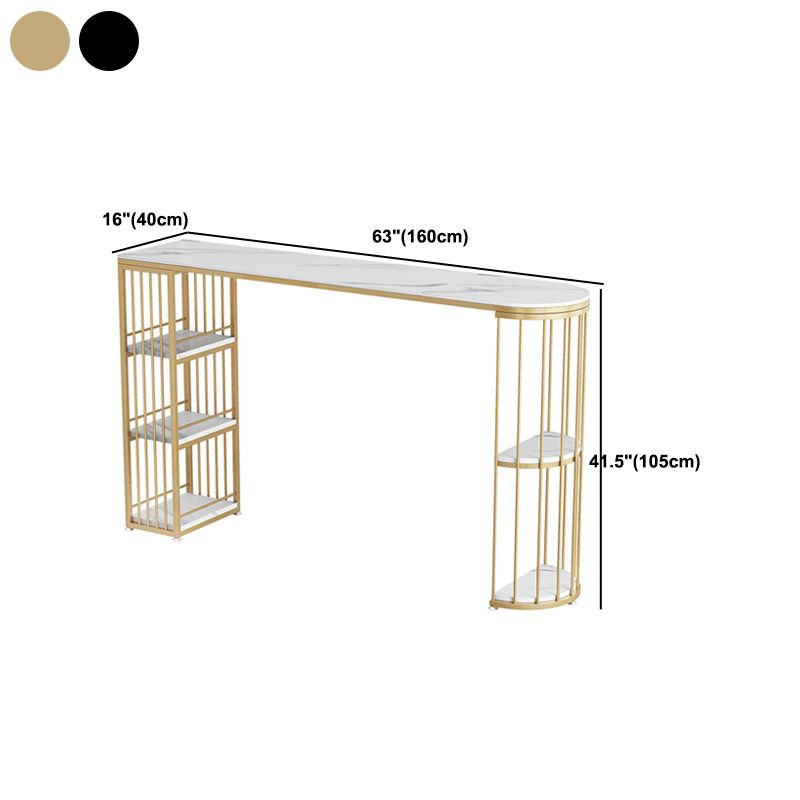 1/3 Pieces Glam Iron Bar Table Set White Stone Top Bistro Set with Shelf