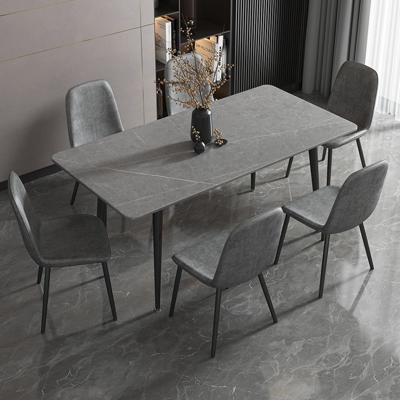 Modern Style Sintered Stone Dining Room Set with Fixed Rectangle Shape Table and 4 Legs Base