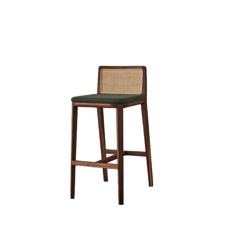 Contemporary Armless Upholstered Bar Stool with Solid Wood Base