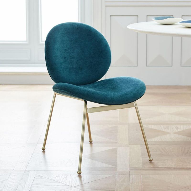 Silla de comedor de tela de lino de diseño minimalista, sillas con respaldo sólido sin brazos para el hogar