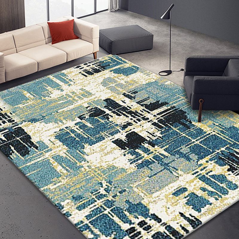 Light Blue Modern Carpet Polyester Graphic Carpet Washable Carpet for Drawing Room