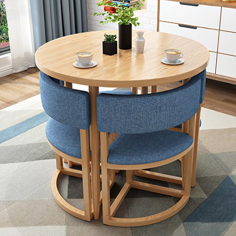 Natural Finish Round Dining Table Modern Dinette Table with 4 Legs