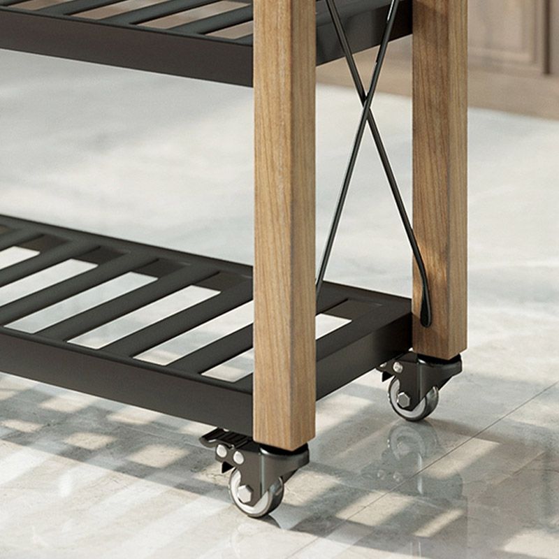 Modern Open Storage Kitchen Trolley Rolling Pine Wood Prep Table