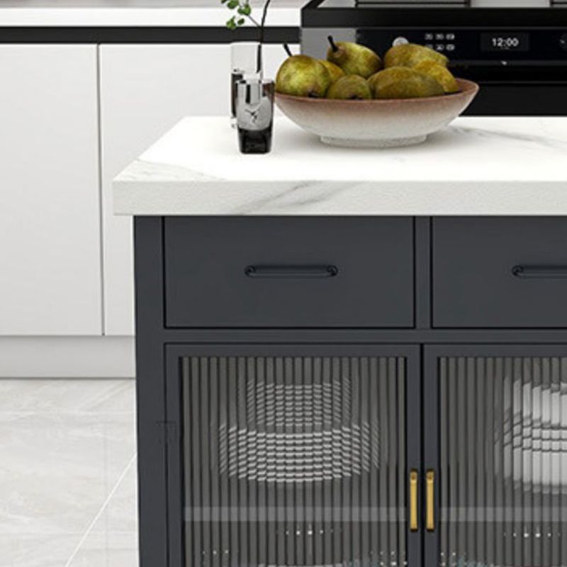 Modern Faux Marble Rectangle Kitchen Cart with Metal Base and Drawers