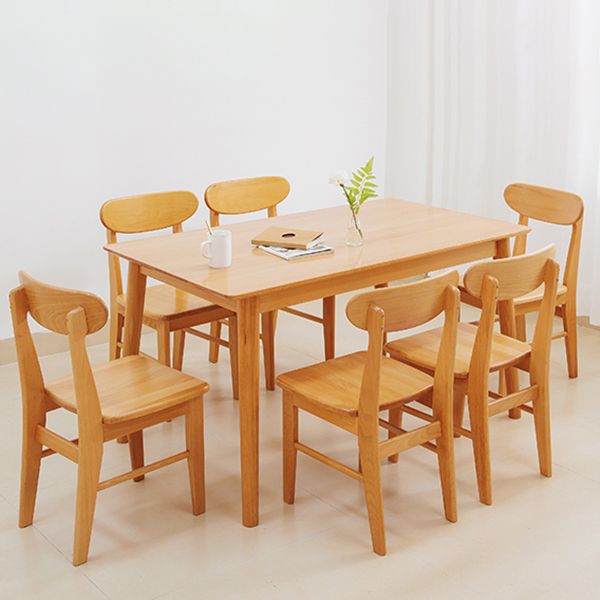 Rectangle Solid Wood Dining Table Modern Beech Wood Table in Nature with 4 Legs