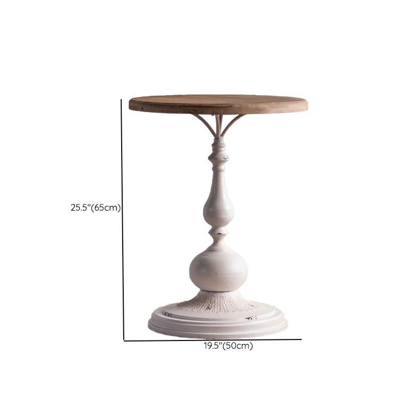 Wood Round Top Side Table Distressed Iron Pedestal End Table
