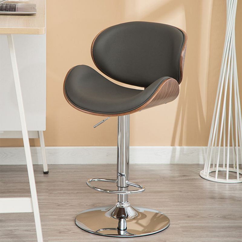 Contemporary Metal Barstool Faux Leather Counter Stool in Matte Finish