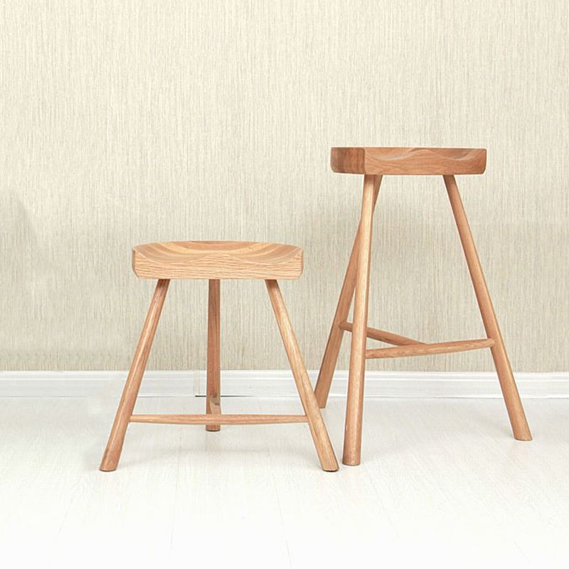 Contemporary Backless Footrest Stool Contoured Solid Wood Bar Stool
