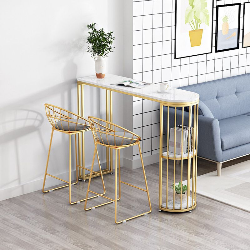 White Marble Bar Dining Table Glam Double Pedestal Bar Height Table