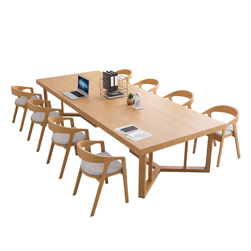 Rectangle Modern Solid Wood Standard Height Table Double Pedestal Dining Table
