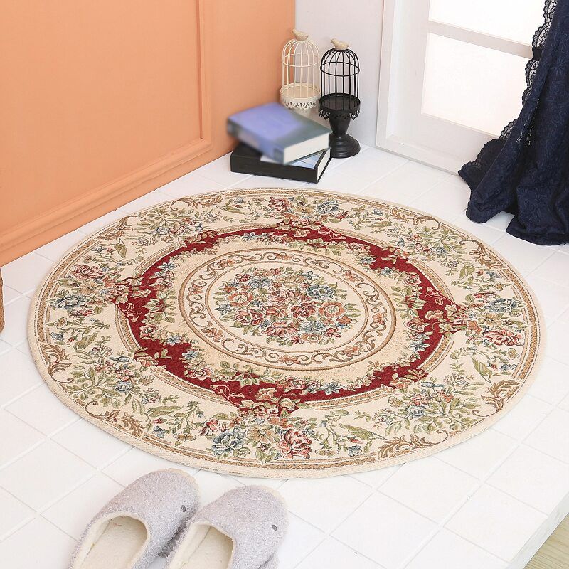 Beige European Area Rug bloemenpatroon Polyester gebied tapijt Easy Care Tapijt voor woonkamer