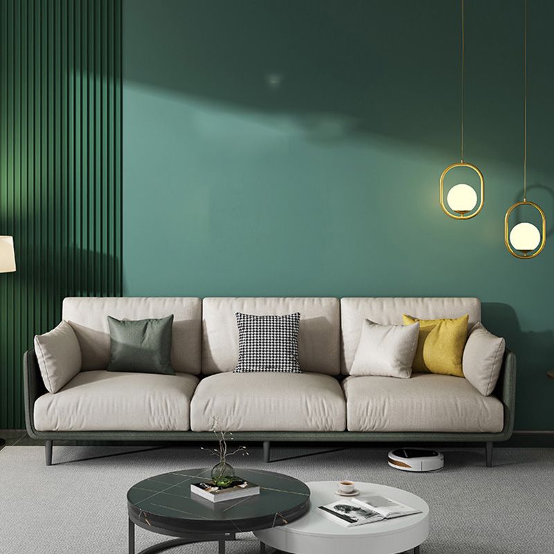 Contemporary Faux Leather Sofa with Pillows Back and Pillow Top Arm