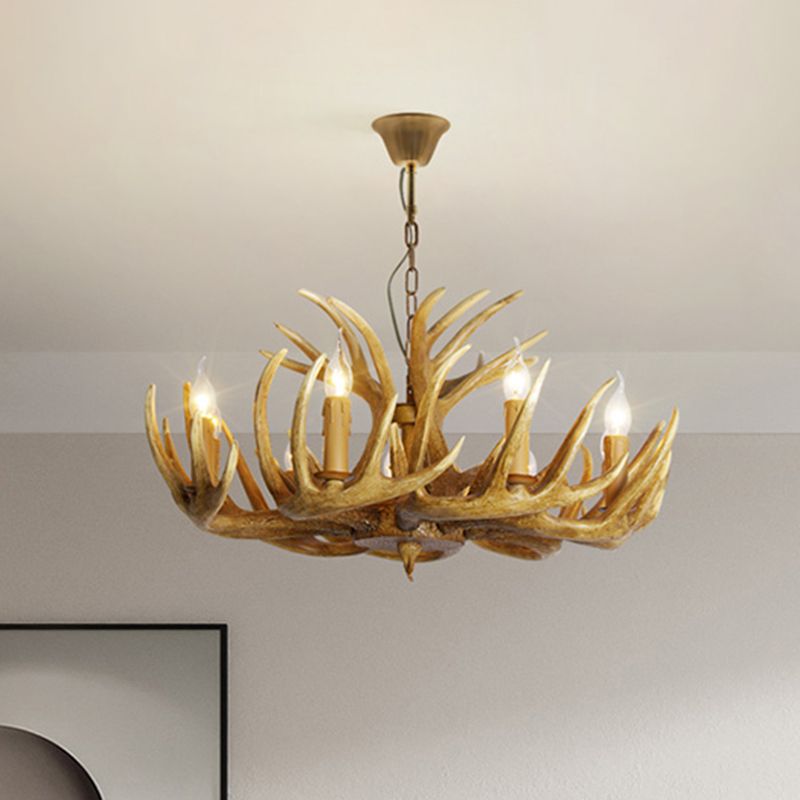Classic Deer Horn Chandelier Pendant Light Resin Hanging Lighting for Living Room