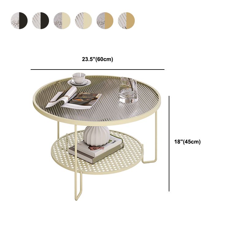 Contemporary Cocktail Table with Glass Top and Iron Base and Shelf