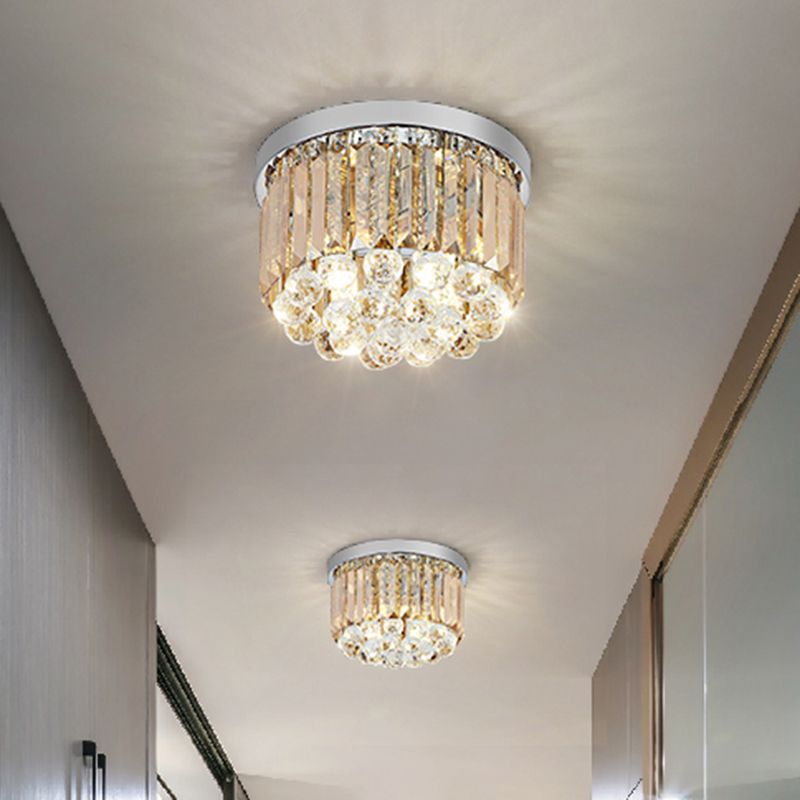 Minimal Round Crystal Orb Flush Mount Light 4 Heads Close to Ceiling Lighting in Chrome