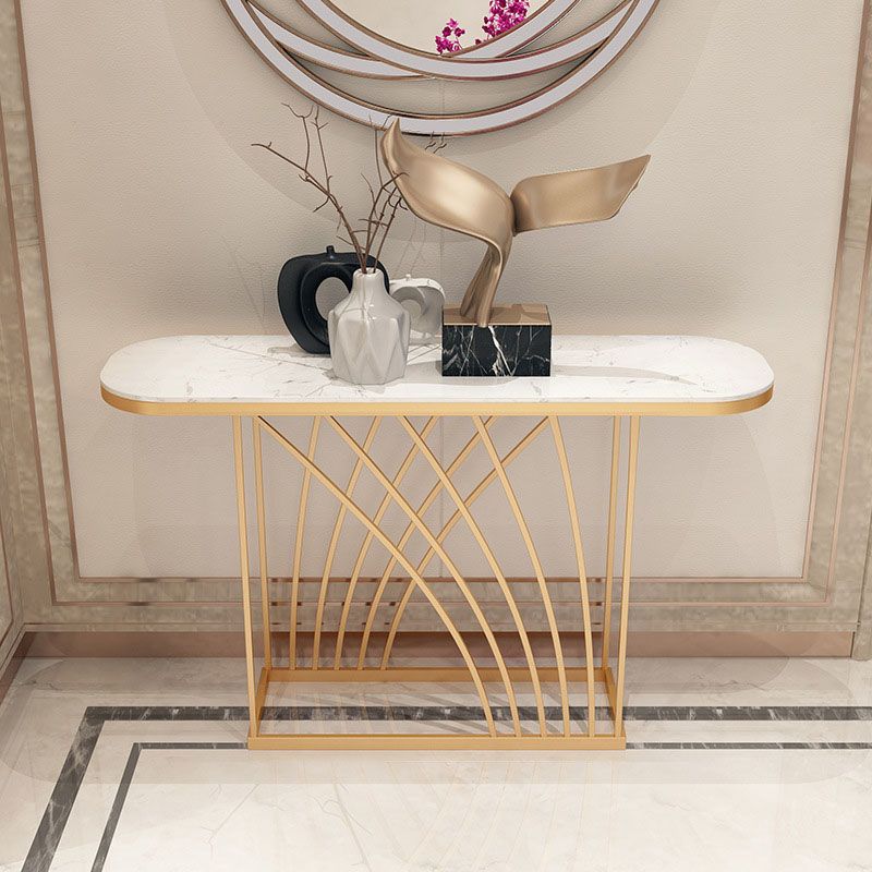 Glam Iron Console Sofa Table Oval Marble Console Accent Table for Hall