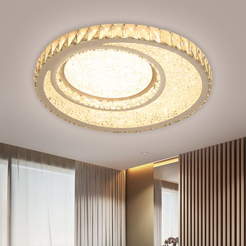 Beveled Crystal Round Ceiling Flush Contemporary LED Flush Mount Lamp in Chrome, Warm/White Light