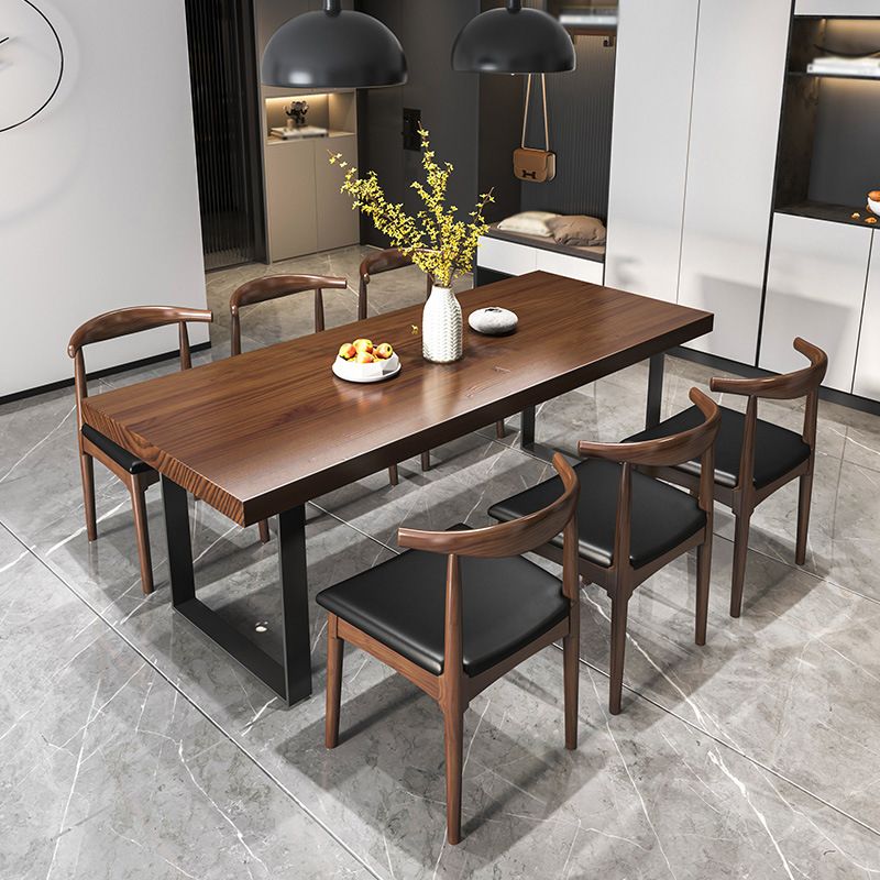 Modern Solid Wood Table Rectangular Pine Wood Dining Table with Black Sled Base