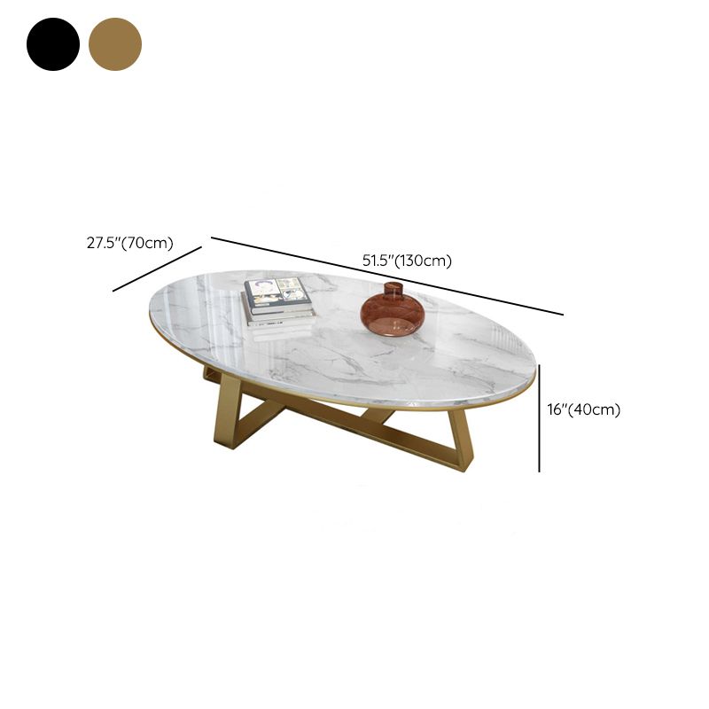 Marble Oval Coffee Table Metal Frame Abstract Cocktail Table