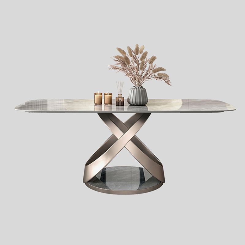 Modern Style Traditional Height Dining Set with Grey Fixed Rectangle Shape Table and Trestle Base