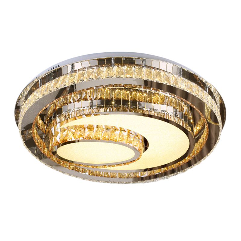 LED Flushmount Ceiling Lamp Nordic Round Beveled Glass Crystal Lighting Fixture in Chrome