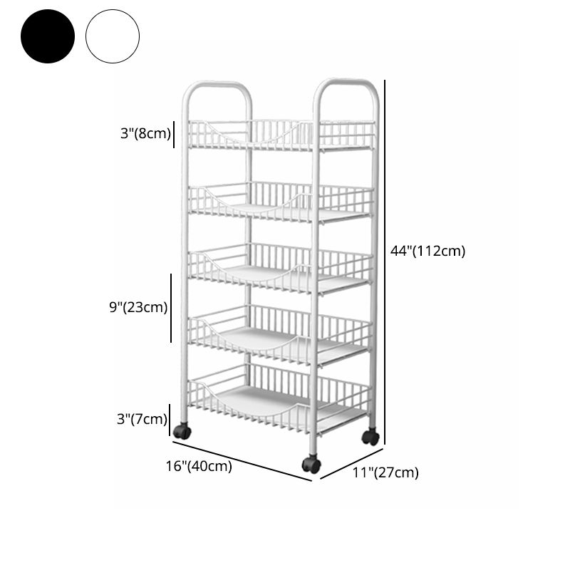 Modern Style Steel Bookcase with Wheels Open Bookshelf for Living Room