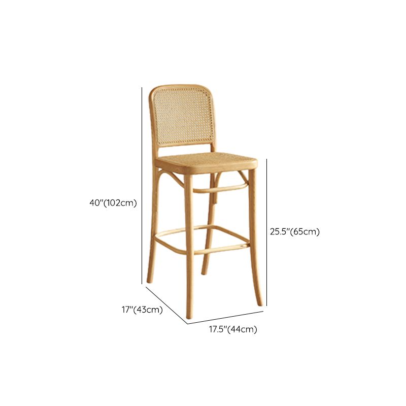 Contemporary Armless Rattan Bar Stool with Ash Solid Wood Base