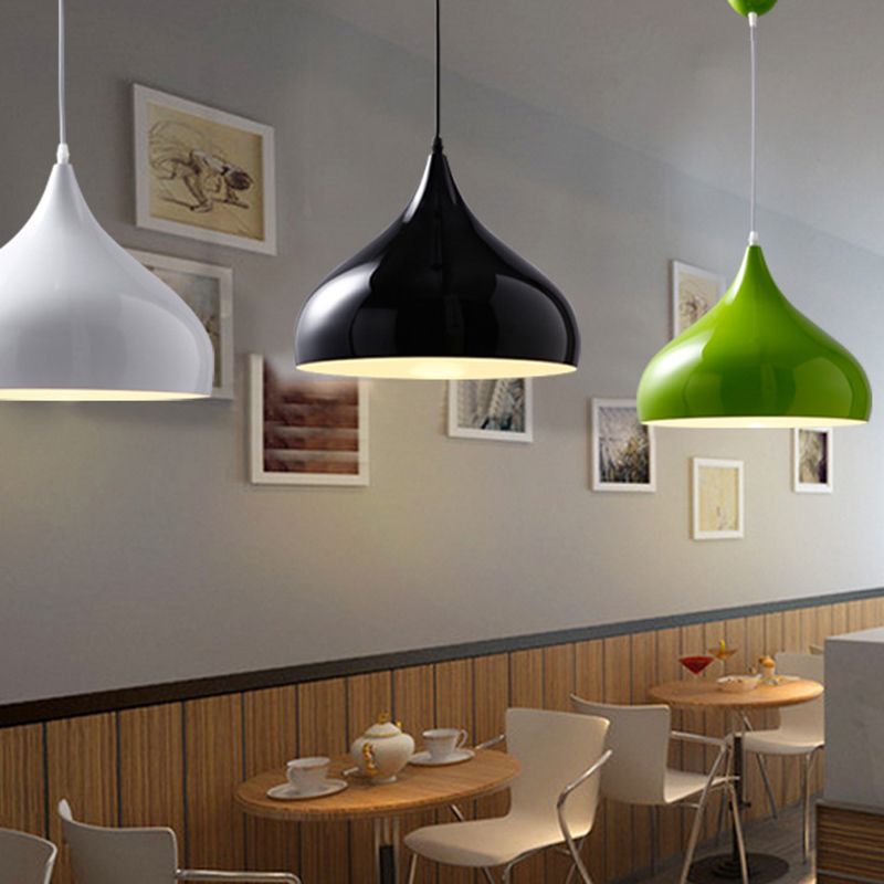 Glossy Finish Aluminum Simplicity Hanging Light 13.7" Wide Nordic Macaroon Style Lighting Pendant in Bedroom