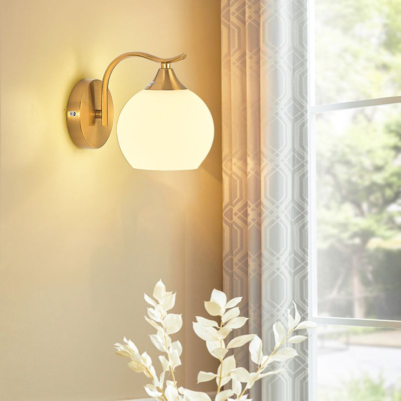 Modern Metal Wall Sconce Dome Shape Vanity Lamp with Glass Shade for Bathroom