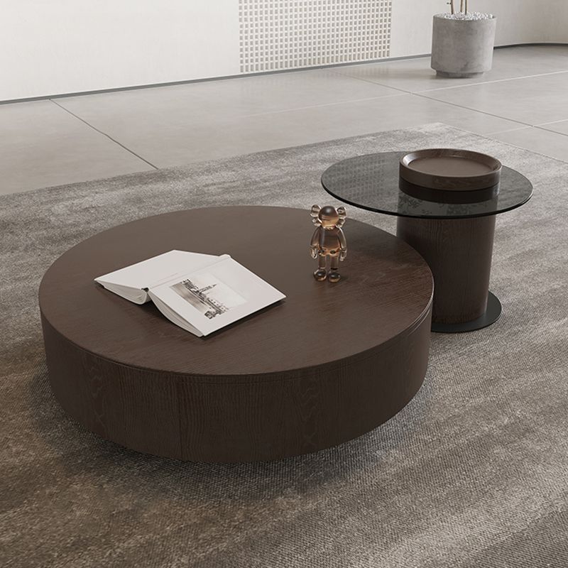 North European Round Coffee Table Wood 1 Cocktail Table with Drawers