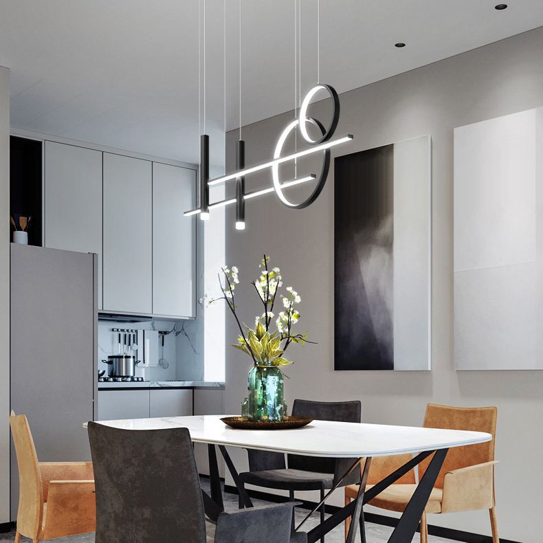 Black Restaurant LED Island Light in Modern Luxury Style Wrought Iron Linear Pendant Light with Acrylic Shade
