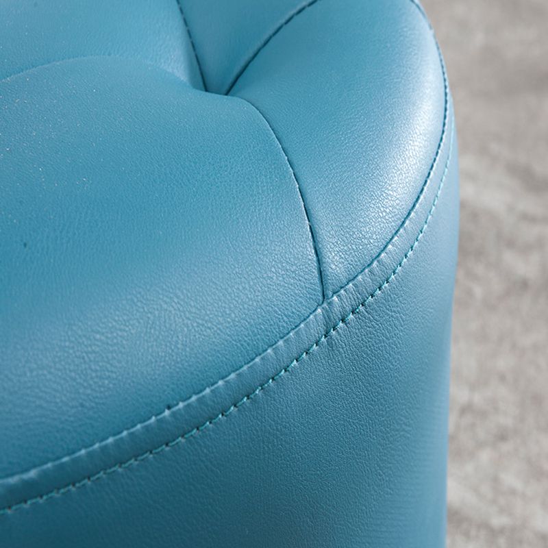 Modern Pouf Ottoman Faux Leather Upholstered Tufted Solid Color Cylinder Shape Ottoman