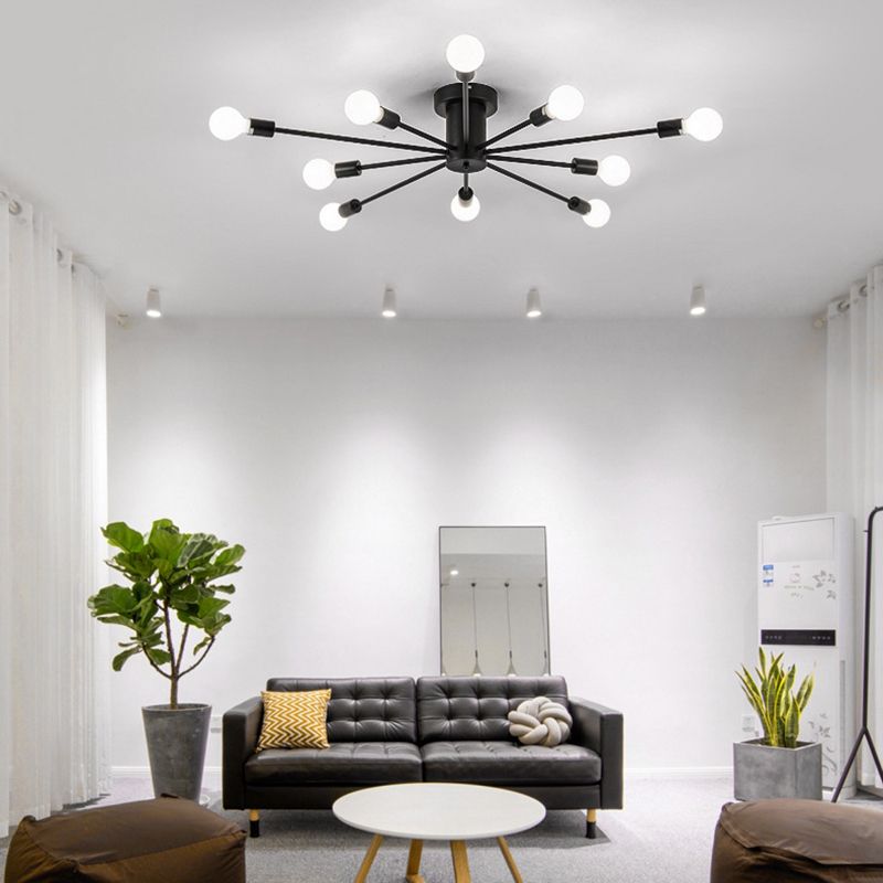 Lámpara de techo de estilo industrial, bombilla abierta, montaje empotrado de metal, para sala de estar