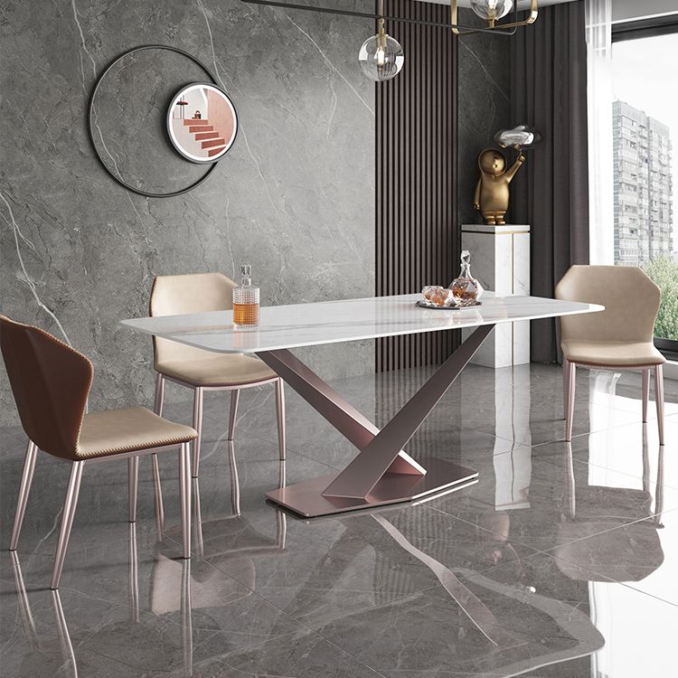 Metal Modern Rectangle Table Sintered Stone Dining Table with Pedestal Base
