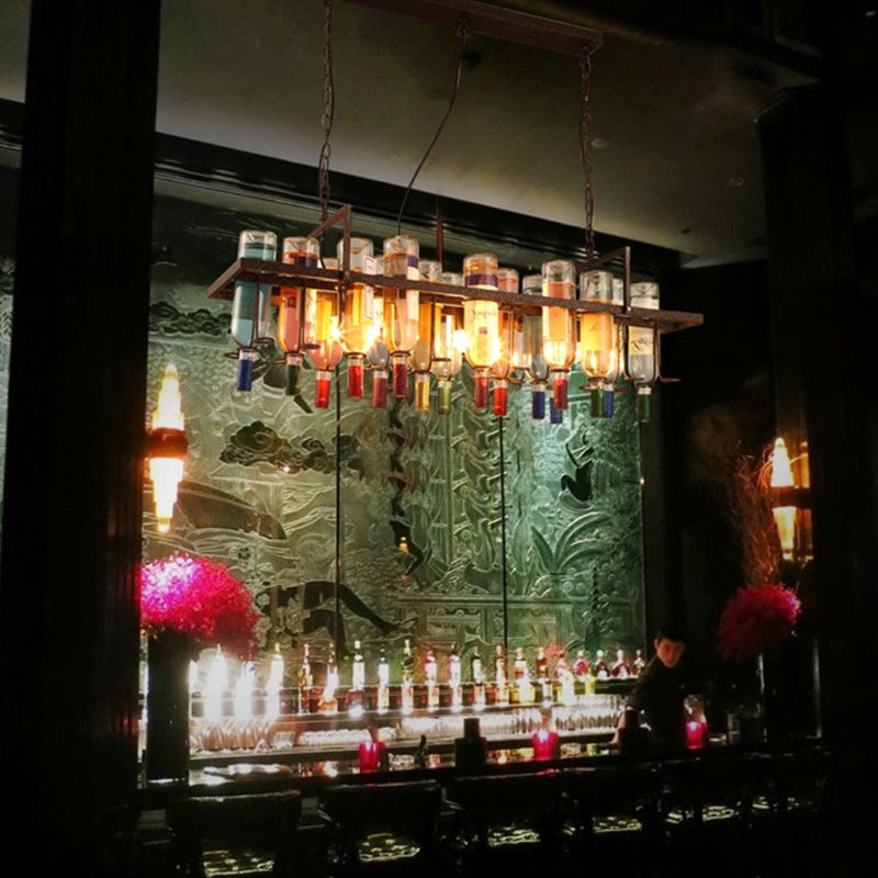 Eiland hanger verlichting vintage stijl balk hangende plafondarmatuur met flessen metalen tint in meerkleurig