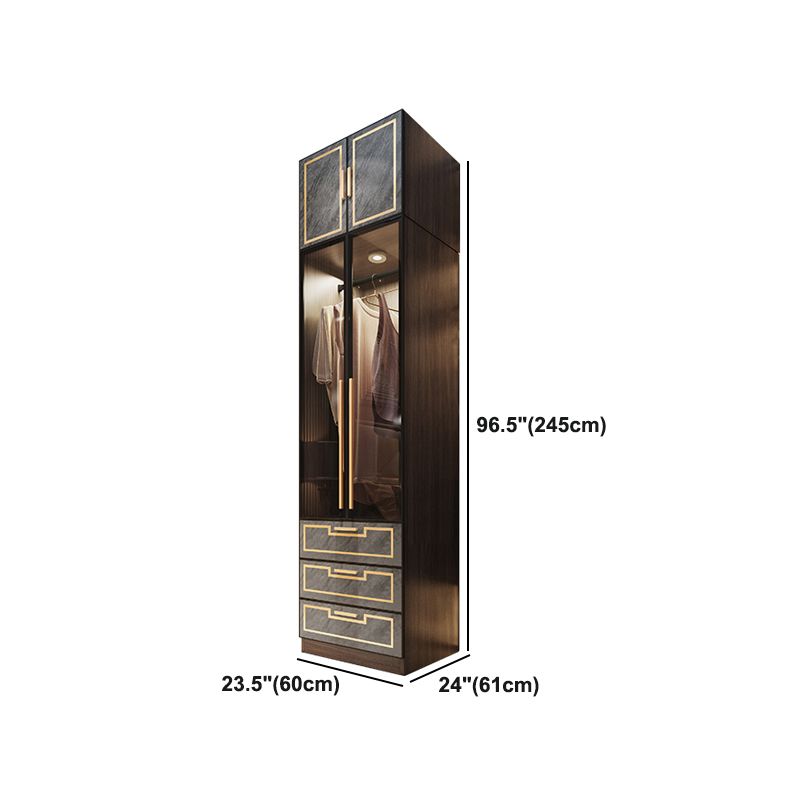 Grey Glass Door Armoire with Garment Rod Modern Storage Cabinet for Bedroom