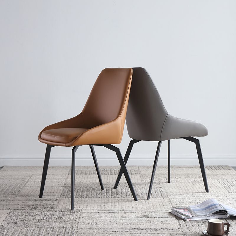 Contemporary Style Leather Chair Armless Parsons Chair with Metal Legs for Kitchen