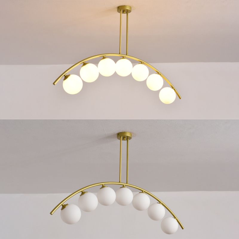 Mid-Century Modern Gold Metal Island Pendant Lighting Spherical Glass Island Ceiling Light for Dining Table