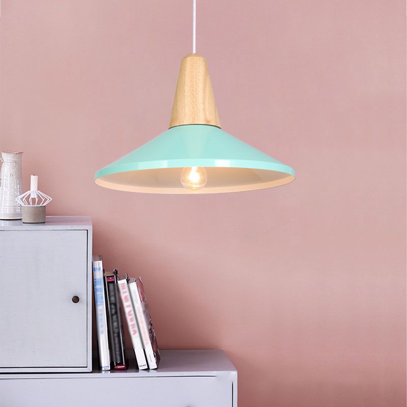 Houten kegel hanglamp in moderne beknopte stijl gelakte ijzeren macaron hangende lamp
