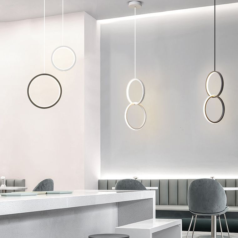 LED Slaapkamer Down Lighting Pendant Noordse stijl hanglampje plafondlicht met ringen metalen schaduw